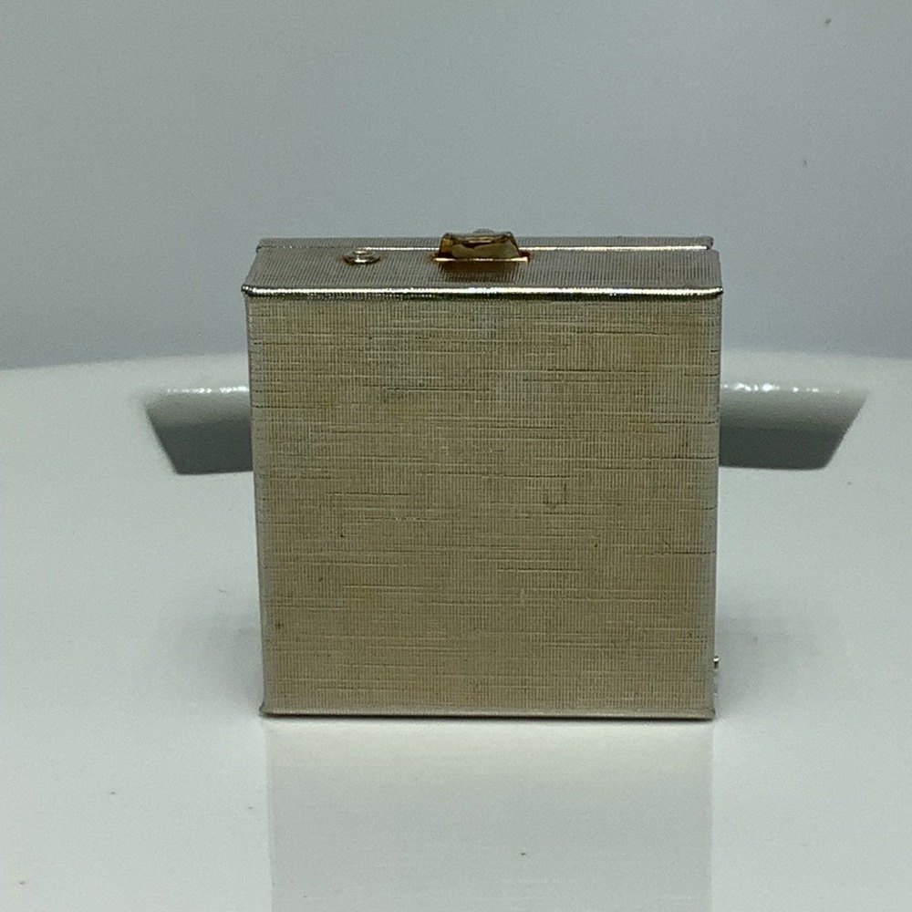 Vintage Gold Tone Pill Trinket Box Orange Turquoise Jeweled Square Box w/ Insert - Picture 6 of 12